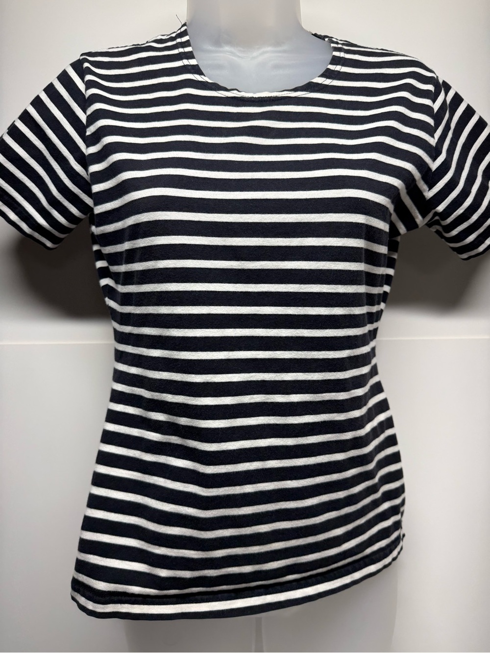 Anne Klein Black and White Striped Short-Sleeve Tee